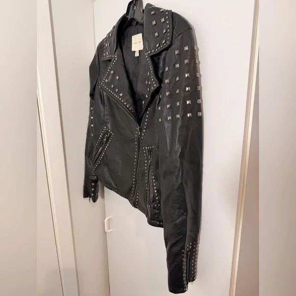 Silence + Noise Irina Embroidered Vegan Leather Moto Jacket XS - Picture 11 of 16